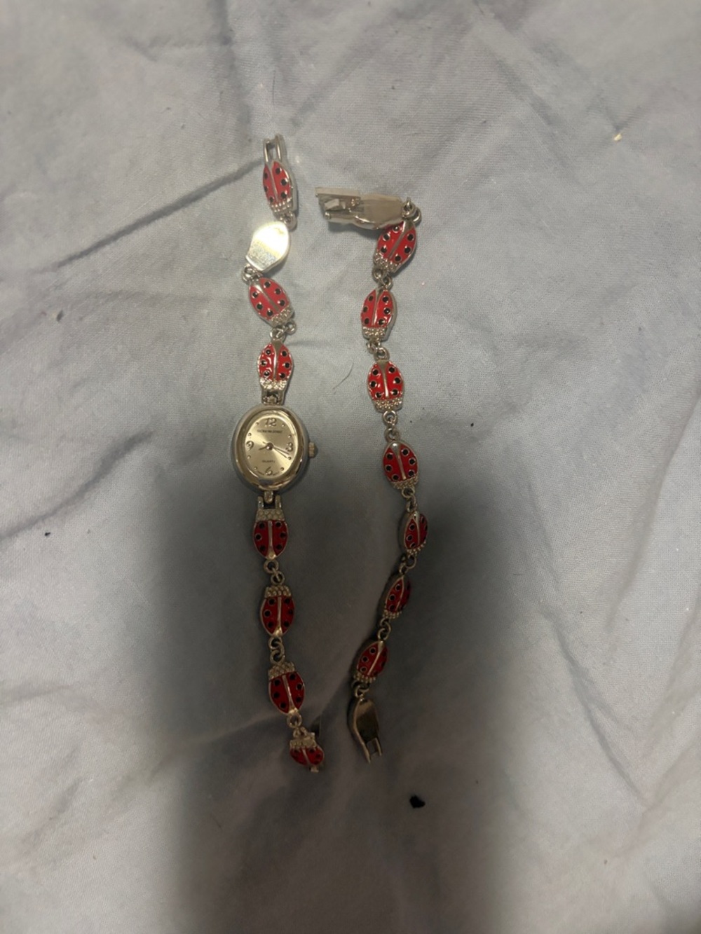 Rare Estate Vintage Inspired Red Ladybug Link Watch Bracelet